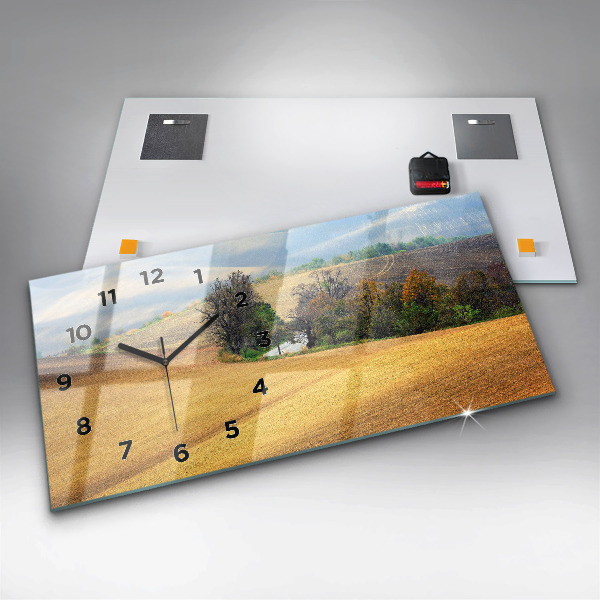 Glass wall clock rectangular Moravia Rural Landscape
