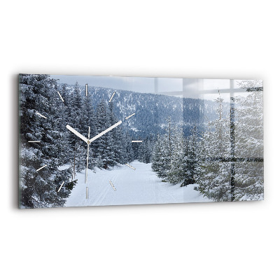 Glass wall clock rectangular Czech Giant Mountains in winter