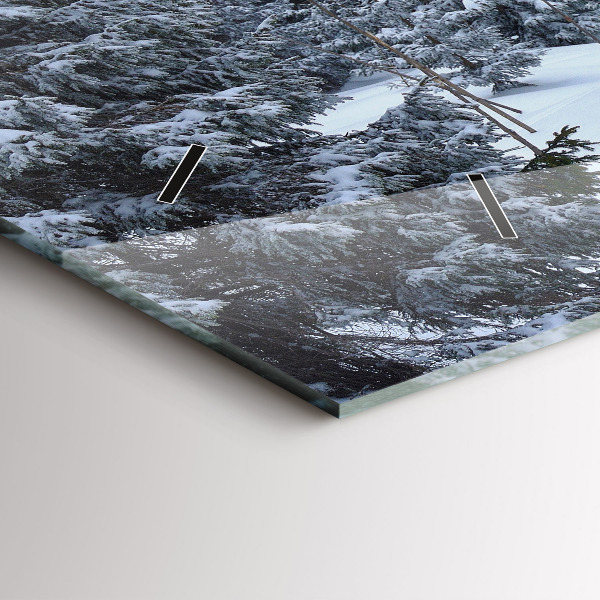Glass wall clock rectangular Czech Giant Mountains in winter