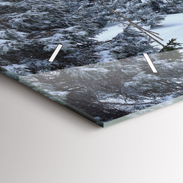 Glass wall clock rectangular Czech Giant Mountains in winter