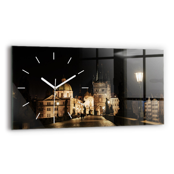 Glass wall clock rectangular Charles Bridge in Prague