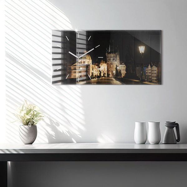 Glass wall clock rectangular Charles Bridge in Prague