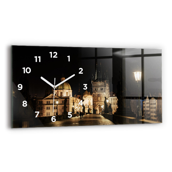 Glass wall clock rectangular Charles Bridge in Prague