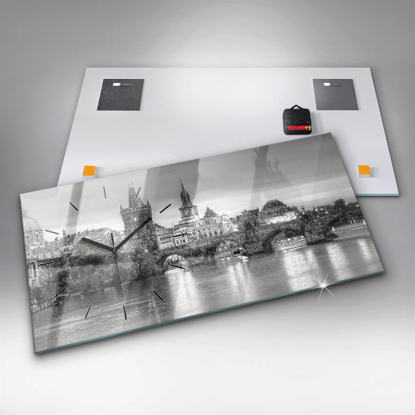 Glass wall clock rectangular View of Charles Bridge Prague