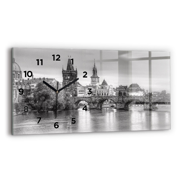 Glass wall clock rectangular View of Charles Bridge Prague