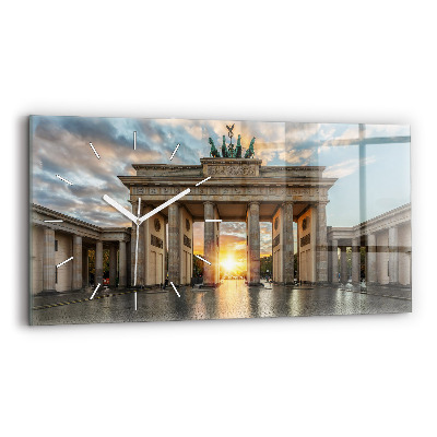 Glass wall clock rectangular Brandenburg Gate in Berlin