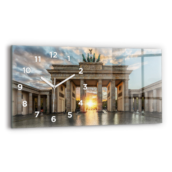 Glass wall clock rectangular Brandenburg Gate in Berlin