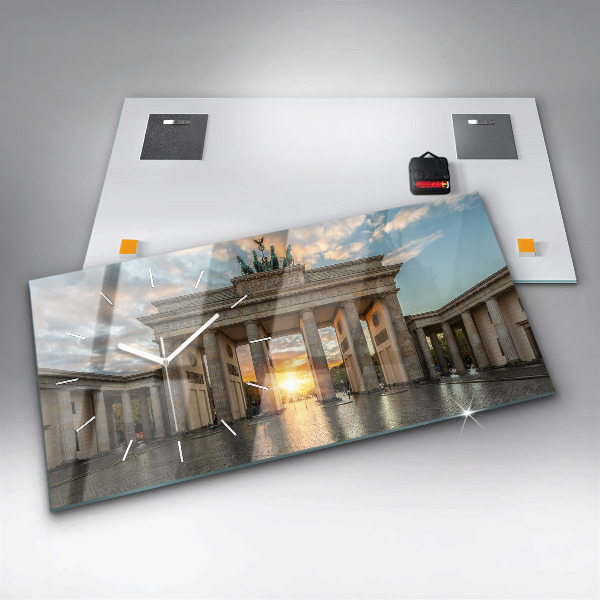 Glass wall clock rectangular Brandenburg Gate in Berlin
