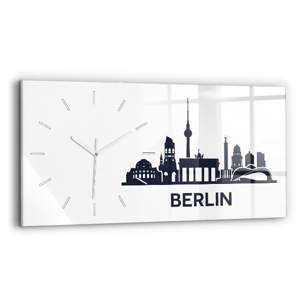 Glass wall clock rectangular Berlin city illustration