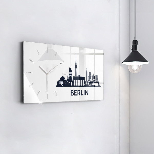 Glass wall clock rectangular Berlin city illustration