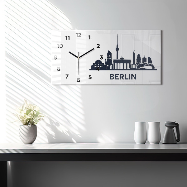 Glass wall clock rectangular Berlin city illustration