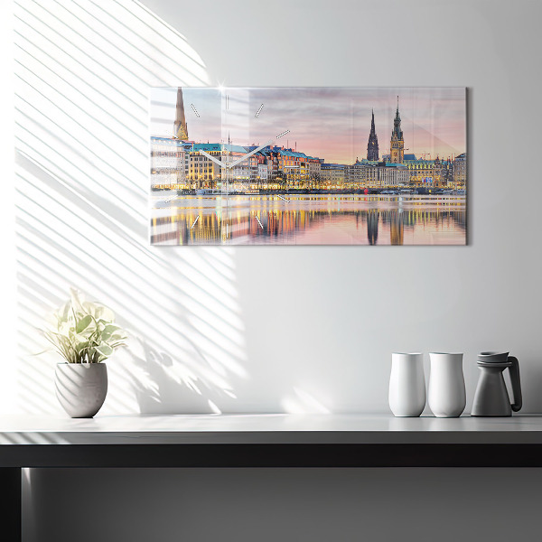 Glass wall clock rectangular Alster in Hamburg