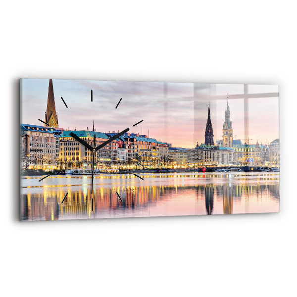 Glass wall clock rectangular Alster in Hamburg