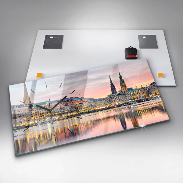 Glass wall clock rectangular Alster in Hamburg