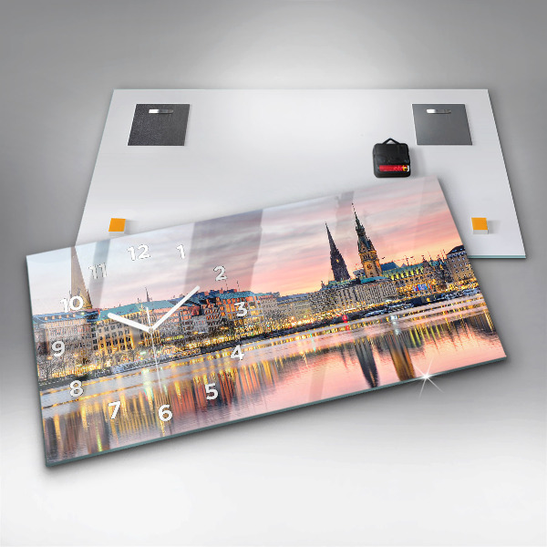Glass wall clock rectangular Alster in Hamburg