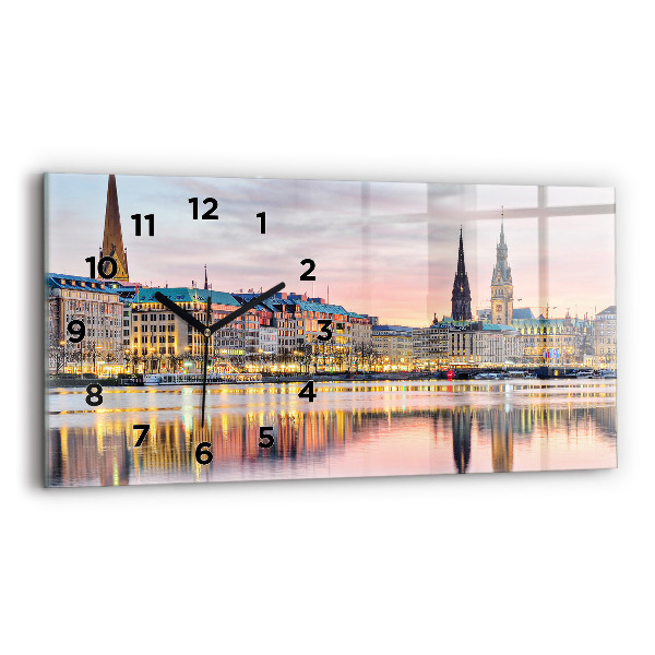Glass wall clock rectangular Alster in Hamburg
