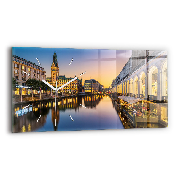 Glass wall clock rectangular Hamburg City Hall