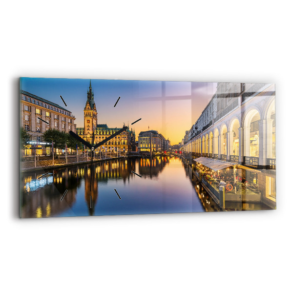 Glass wall clock rectangular Hamburg City Hall