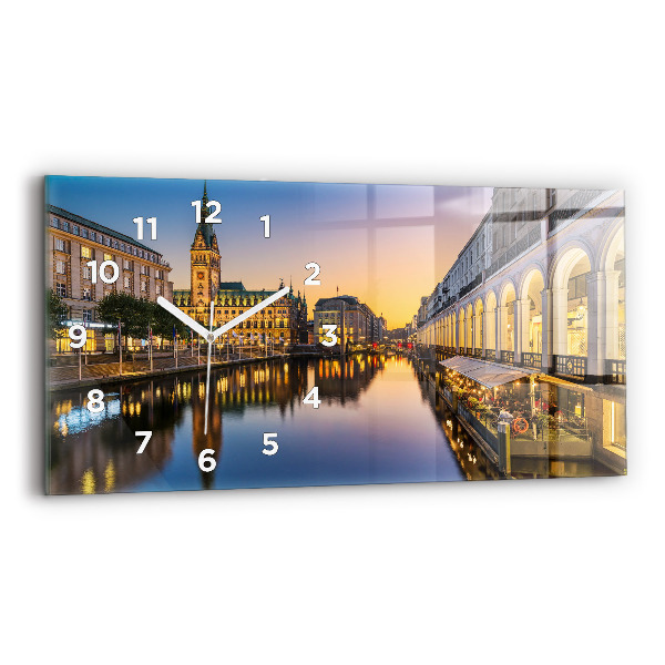 Glass wall clock rectangular Hamburg City Hall