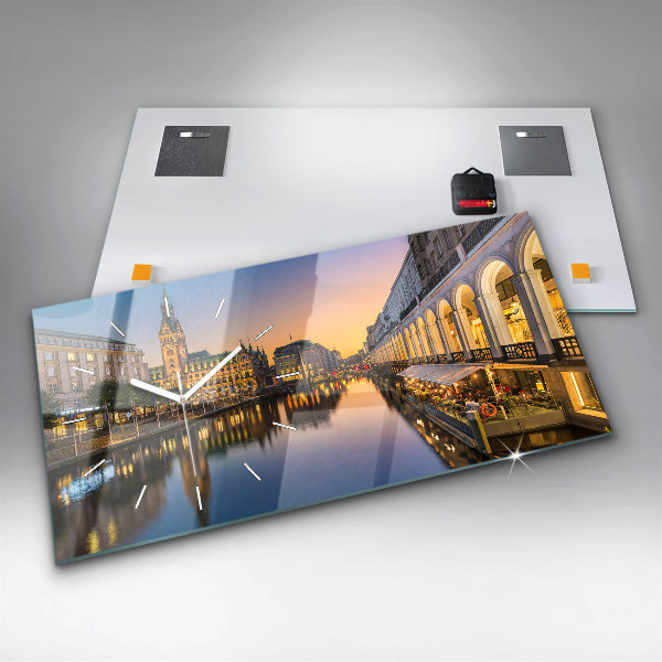 Glass wall clock rectangular Hamburg City Hall