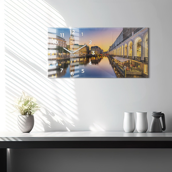 Glass wall clock rectangular Hamburg City Hall