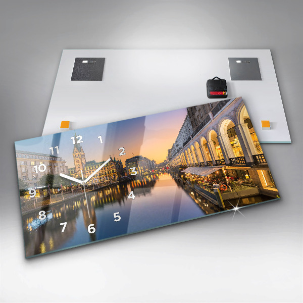 Glass wall clock rectangular Hamburg City Hall