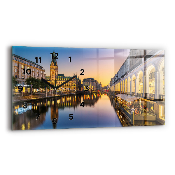 Glass wall clock rectangular Hamburg City Hall