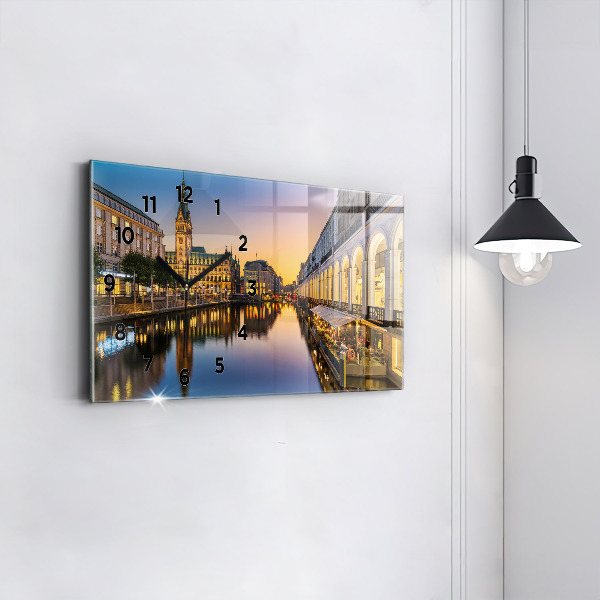 Glass wall clock rectangular Hamburg City Hall