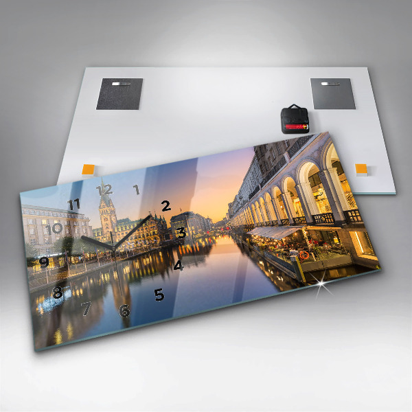 Glass wall clock rectangular Hamburg City Hall