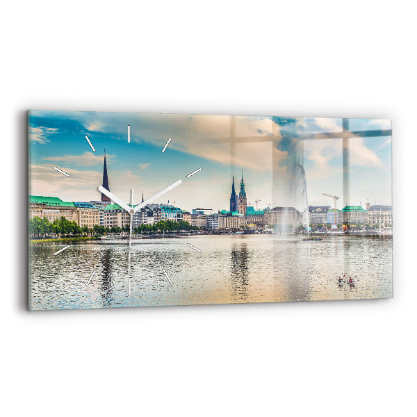 Glass wall clock rectangular Binnenalster in Hamburg
