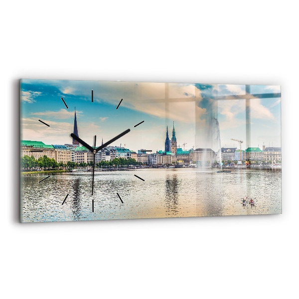 Glass wall clock rectangular Binnenalster in Hamburg