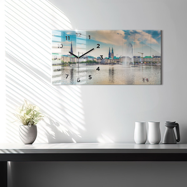 Glass wall clock rectangular Binnenalster in Hamburg