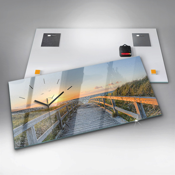 Glass wall clock rectangular Beach Holidays