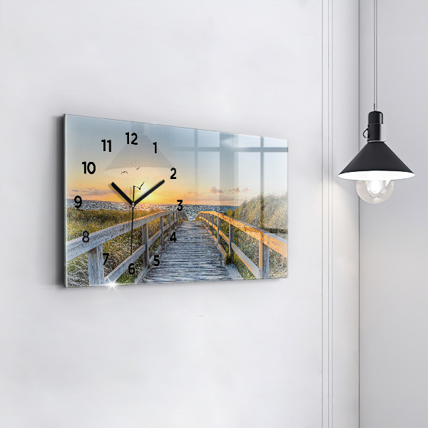 Glass wall clock rectangular Beach Holidays