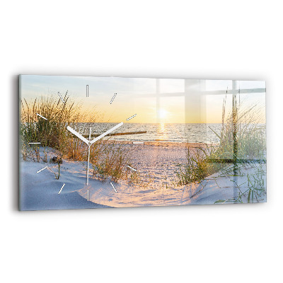 Glass wall clock rectangular Sunset over the sea