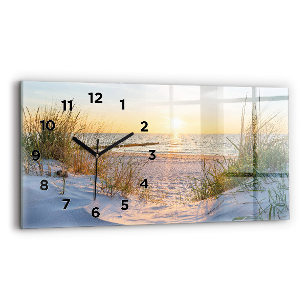 Glass wall clock rectangular Sunset over the sea