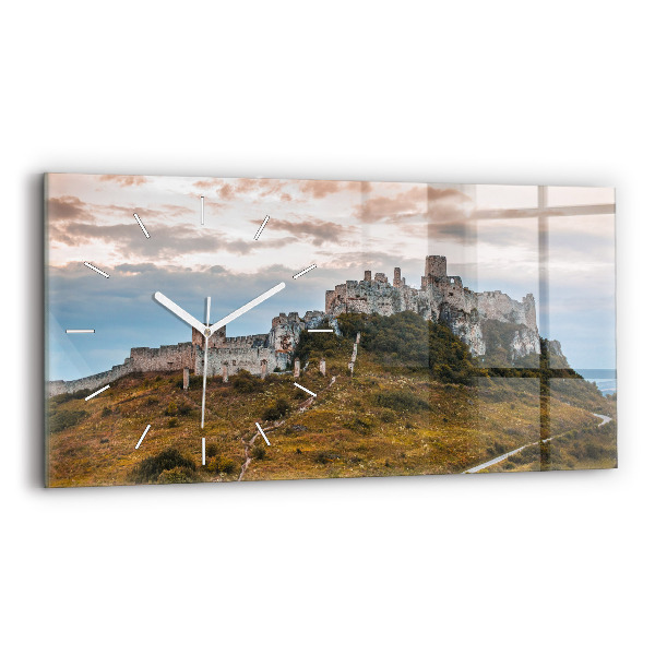 Glass wall clock rectangular Spiš Castle in Slovakia