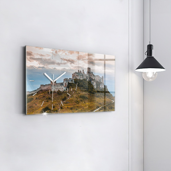 Glass wall clock rectangular Spiš Castle in Slovakia