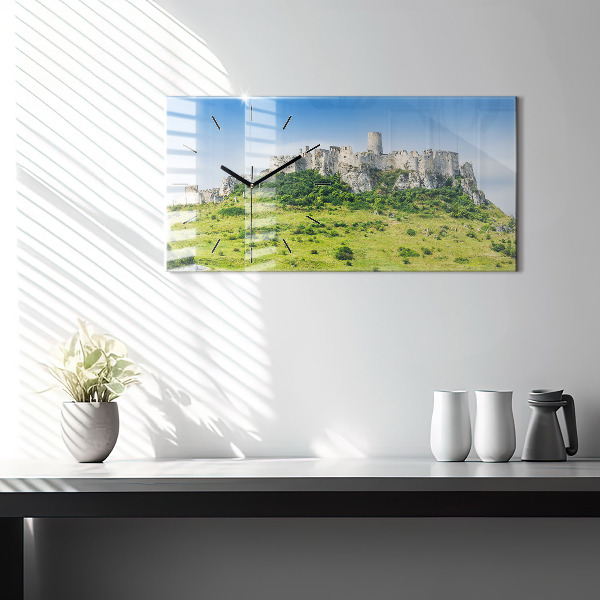 Glass wall clock rectangular Spiš Castle in Slovakia