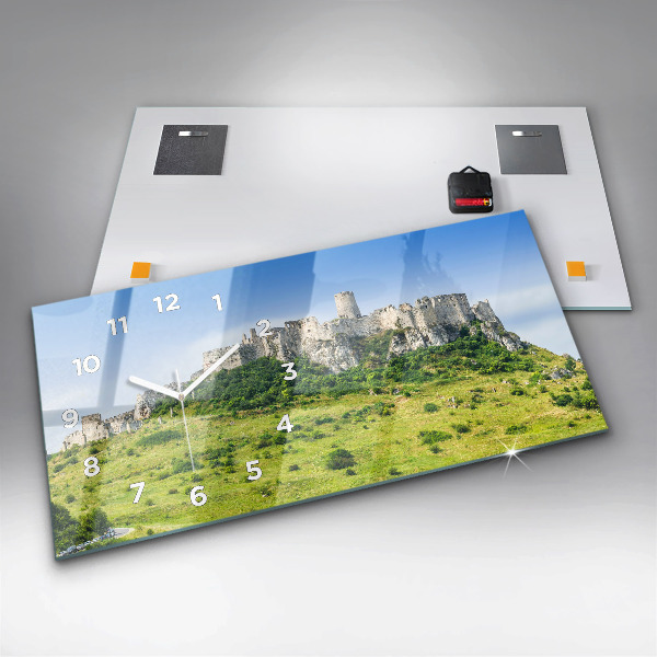 Glass wall clock rectangular Spiš Castle in Slovakia