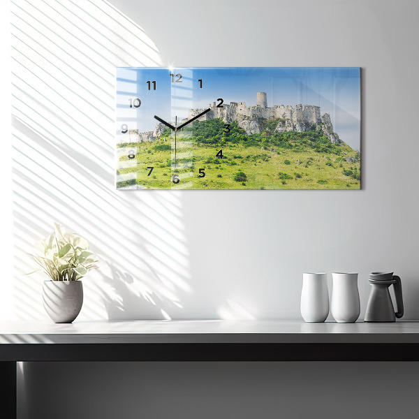 Glass wall clock rectangular Spiš Castle in Slovakia