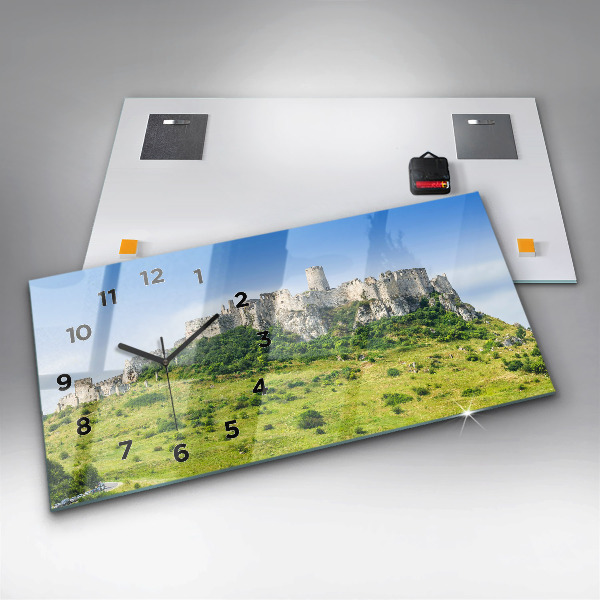 Glass wall clock rectangular Spiš Castle in Slovakia