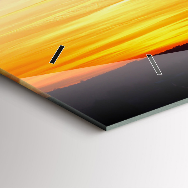 Glass wall clock rectangular Building and sunset
