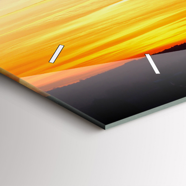 Glass wall clock rectangular Building and sunset
