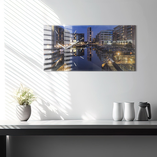 Glass wall clock rectangular The city lit up at night