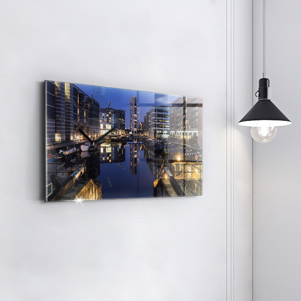 Glass wall clock rectangular The city lit up at night