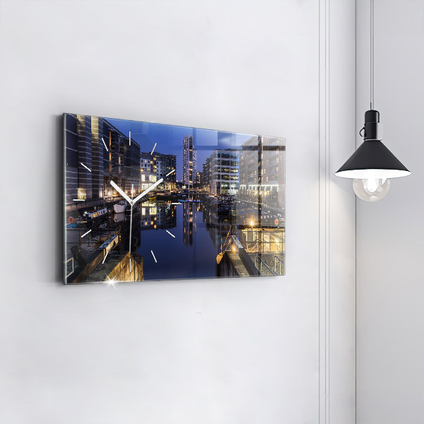Glass wall clock rectangular The city lit up at night