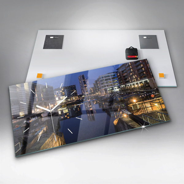 Glass wall clock rectangular The city lit up at night