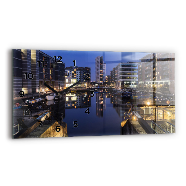 Glass wall clock rectangular The city lit up at night