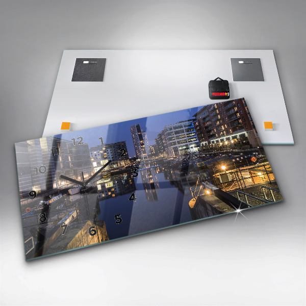 Glass wall clock rectangular The city lit up at night